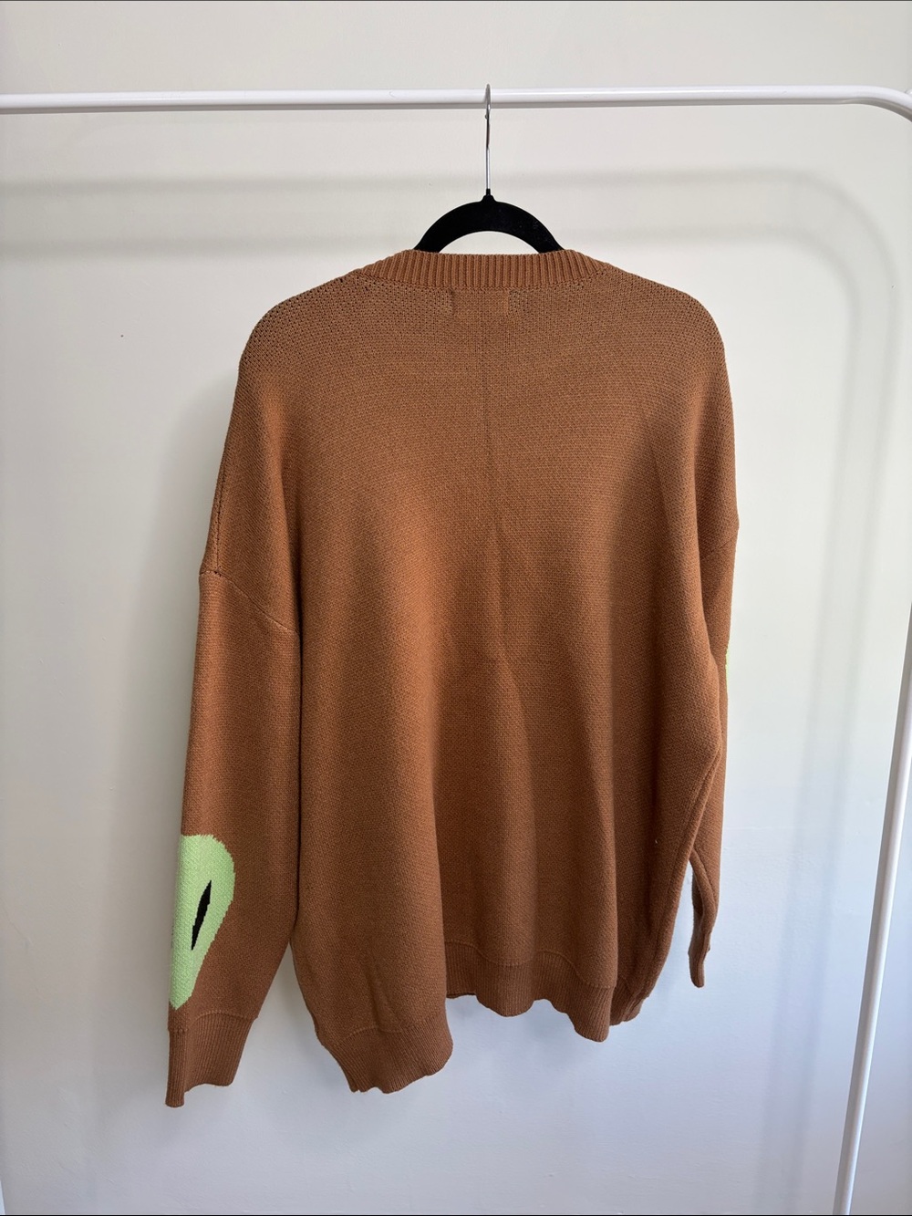 Dressed in LALA Brown Crewneck Sweater with Lime Alien Motifs - Picture 3 of 3